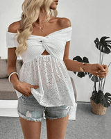 Vit off shoulder-blus i broderie anglaise med knutdetalj Vit / S