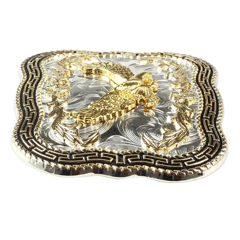 Western Bältesspänne Guldörn med Grekisk Nyckel och Blomgravyr Guld och silver