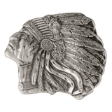 Western Bältesspänne Indianhövding Detaljerad Fjäderskrud Silver