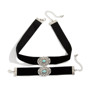 Western choker och armband set med turkos Svart och silver