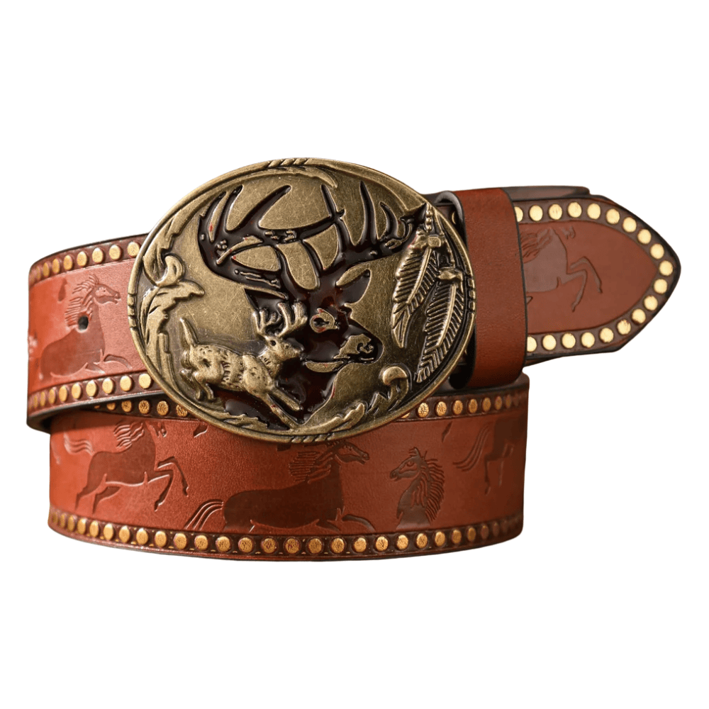 Westernbälte hjortspänne Brun guld / 120cm