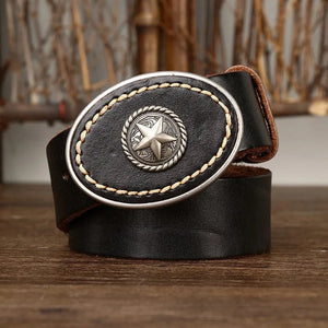 Westernbälte i Äkta Läder med Rund Spännesdesign och Vintage-känsla