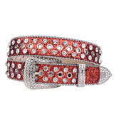 Westernbälte Silverfärgat med Strass och Nitar Röd / 110cm