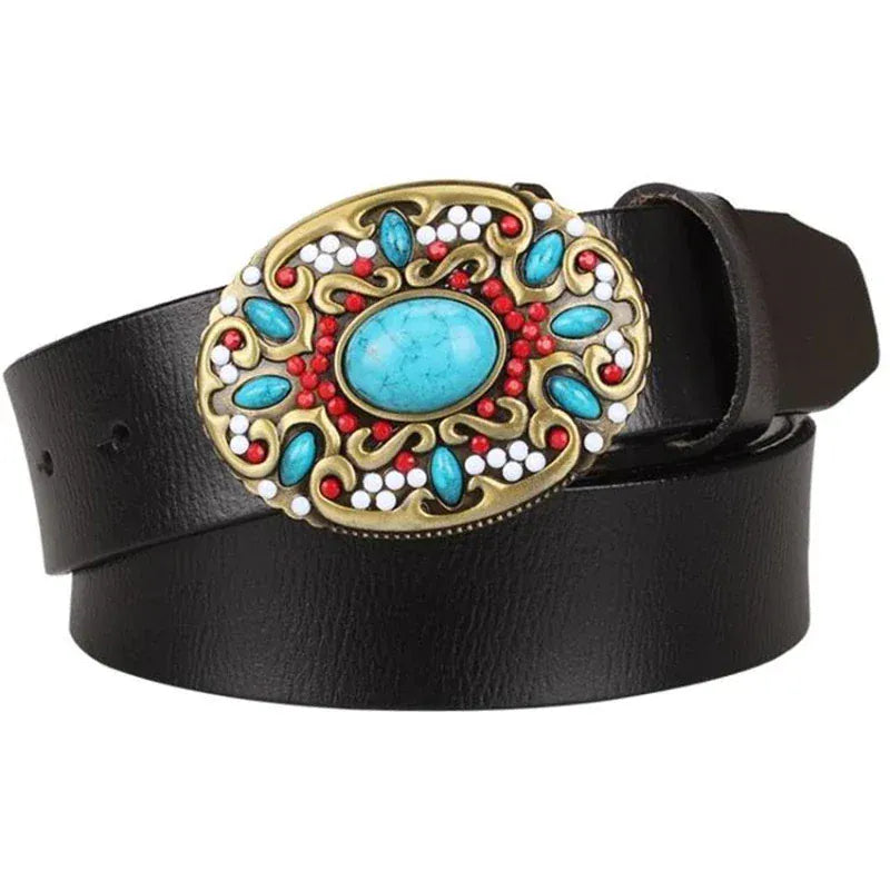 Westernläderbälte turkosmosaik dam Svart / 105cm