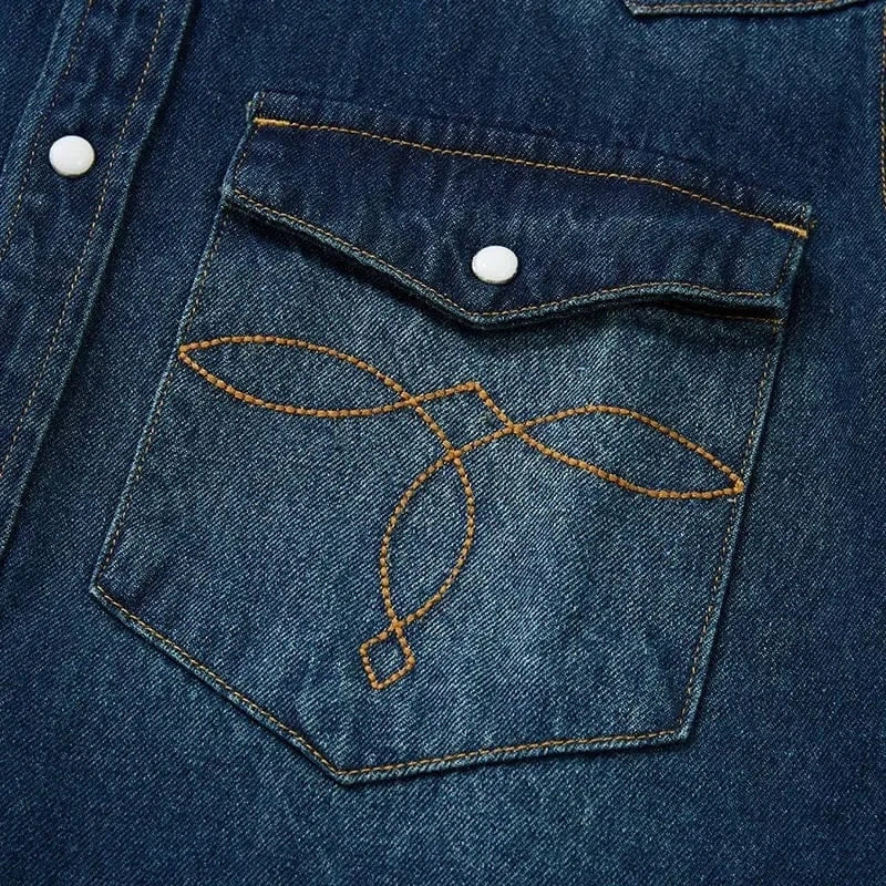 Westernskjorta i tvättad denim